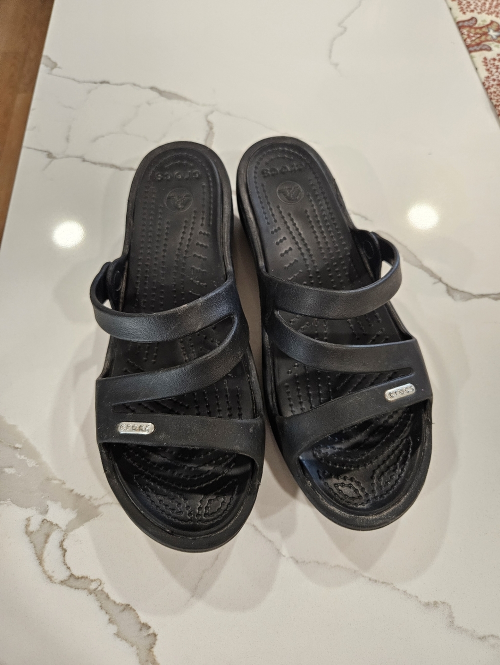 CROCS Black Triple-Strap Slide Sandals